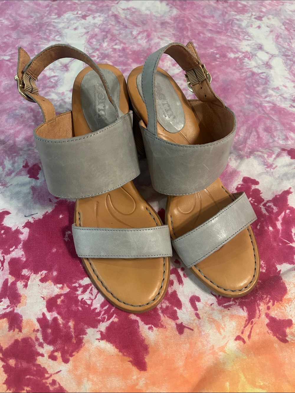 Born Gaby gray chunky leather heels size 8